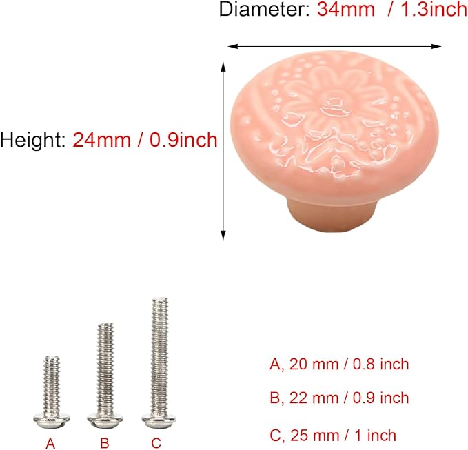 HUAMULAN 15 PCS Cabinet Knobs Glossy Ceramic Dresser Mushroom Table Drawer Cupboard Pull Furniture DIY Wardrobe Solid Color Vintage Handle,with 3 Size Mounting Screws