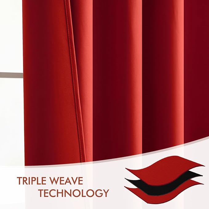 MIULEE Christmas Red Back Tab Blackout Curtains 52x96 Inch Long 2 Panels | Rod - Image 7