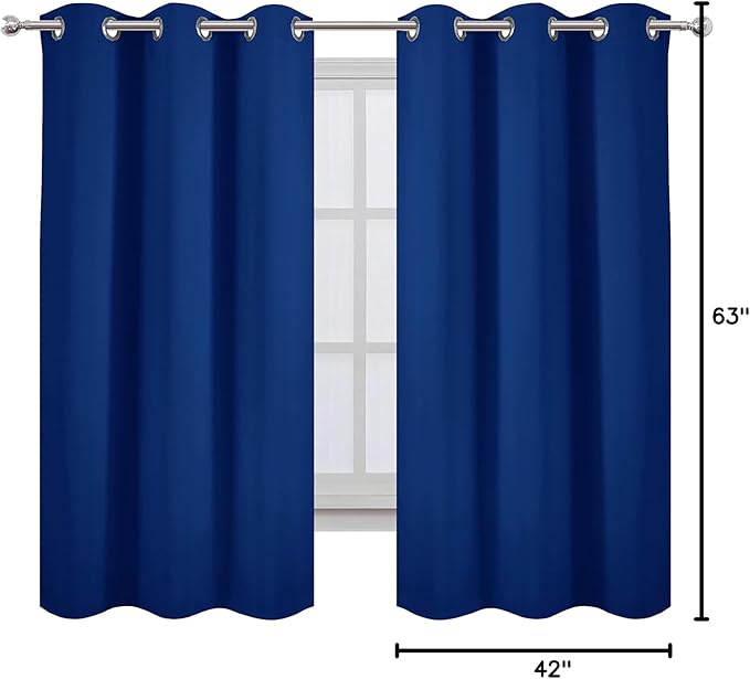Blackout Curtains 42 x 63 inch/Royal Blue Curtains Set of 2 Panels/Thermal - Image 9