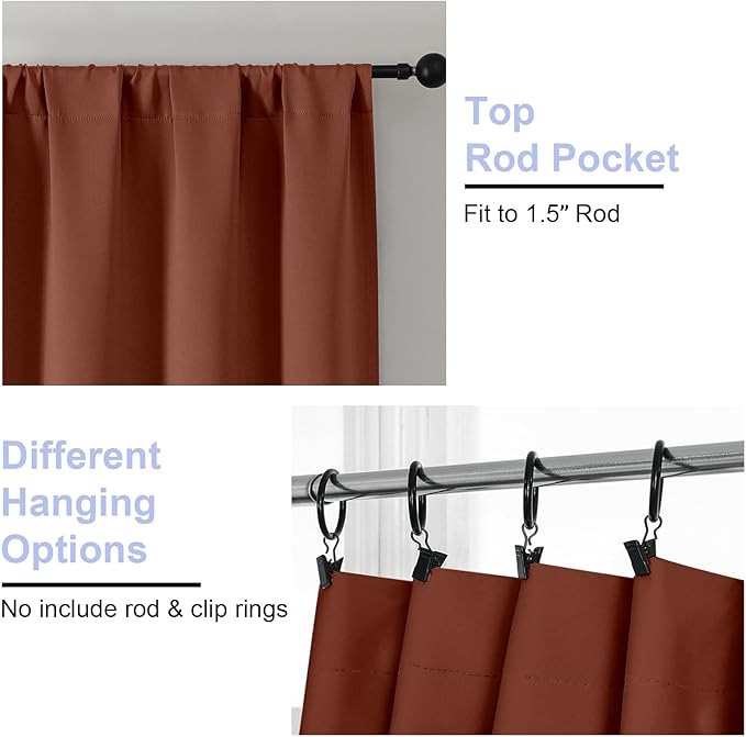 Simplebrand Ava Terracotta Short 36 Inches Blackout Curtain 2 Panels Set - Image 3