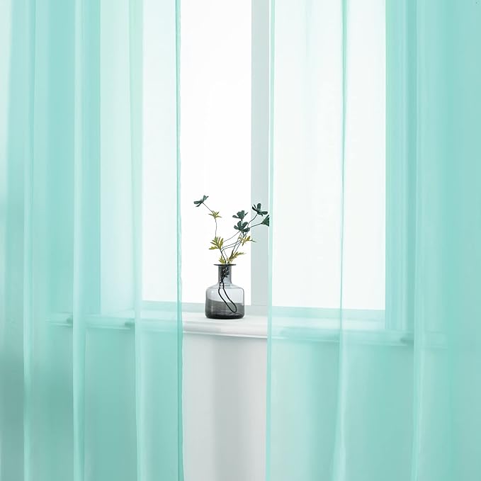 DUALFIE Aqua Curtains 84 Inches Long for Bedroom,2 Panels Sheer Grommet Summer Ocean Coastal Decor Beach Themed Seafoam Green Curtains for Living Room Nursery,52 x 84 Inch Mint Green