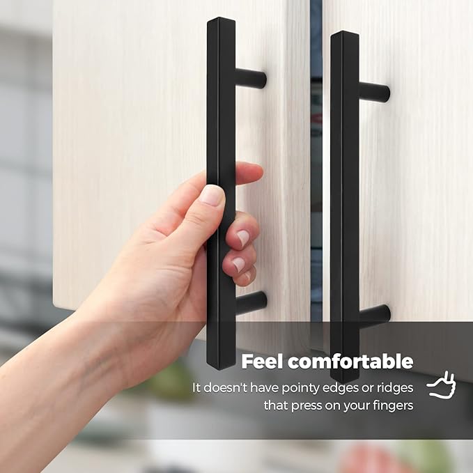 Ravinte Cabinet Handles 10 Pack - 5 Inch Matte Black Square Pulls, Modern Kitchen Hardware, 7-3/8 Inch Overall Length Drawer Pulls