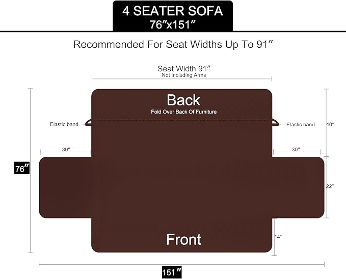 U-NICE HOME 4 Seater Sofa Cover 91''Large Couch Cover, Pet Friendly, Elastic - Image 6
