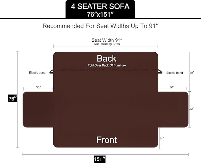 U-NICE HOME 4 Seater Sofa Cover 91''Large Couch Cover, Pet Friendly, Elastic - Image 6