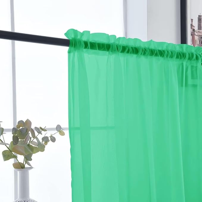 SpaceDresser Basic Rod Pocket Sheer Voile Window Curtain Panels Grass Green 1 - Image 4