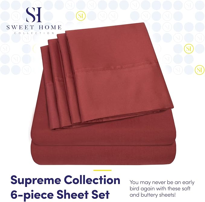 Full Size Bed Sheets - 6 Piece 1500 Supreme Collection Fine Brushed Microfiber Deep Pocket Full Sheet Set Bedding - 2 Extra Pillow Cases, Great Value, Full, Burgundy