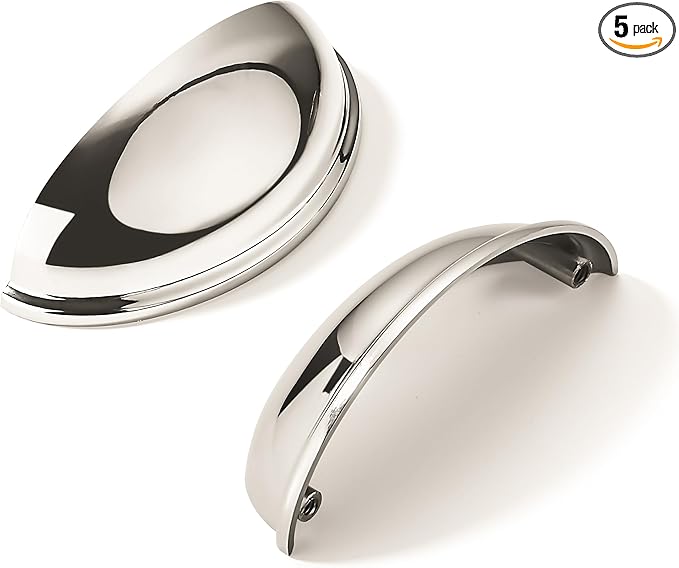 khtumeware 5 Pack 3-3/4" Drawer Pulls Polished Nickel Cabinet Cup Pulls Kitchen Hardware Cabinet Handles Drawer Handles Knobs 3-3/4 inch Hole Center