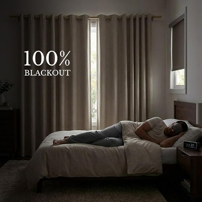 NICETOWN Natural 100% Blackout Linen Curtains 84 inch Long Burg - Image 2