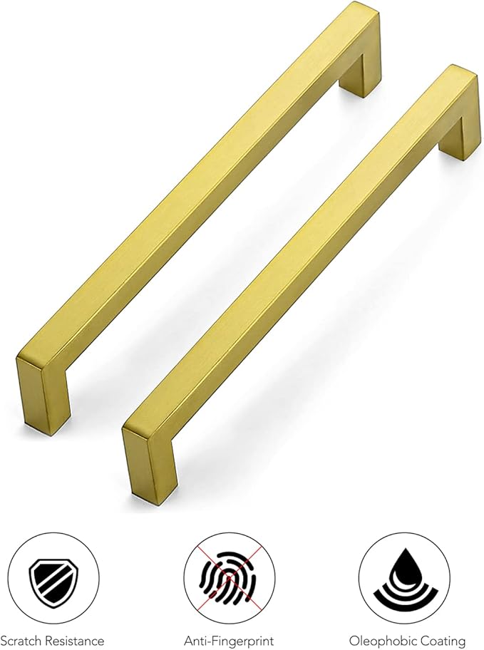 Ravinte 40 Pack 7-1/2 Inch Kitchen Square Cabinet Handles Brushed Brass Pulls Gold Drawer Pulls Kitchen Cabinet Hardware for Cupboard Drawer Handles