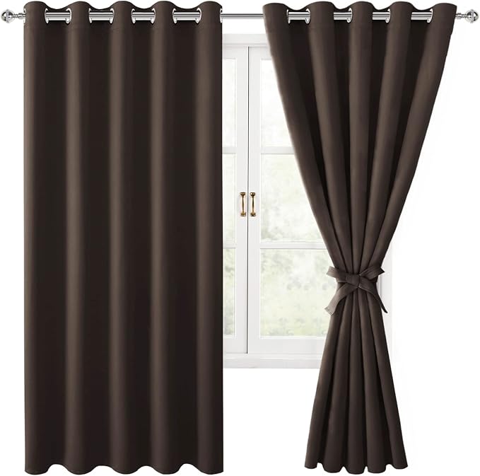 Grommet Blackout Curtains for Bedroom 60 x 72 Inches Brown 2 Panels | Thermal by Hiasan