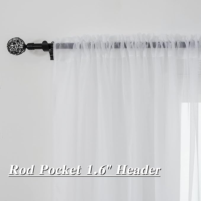 HUTO White Sheer Curtains 63 inches Long for Bedroom Top Rod Pocket Sheer Window Panels Curtains for Nursery Living Room 52 by 63 Inch Length Set of 2