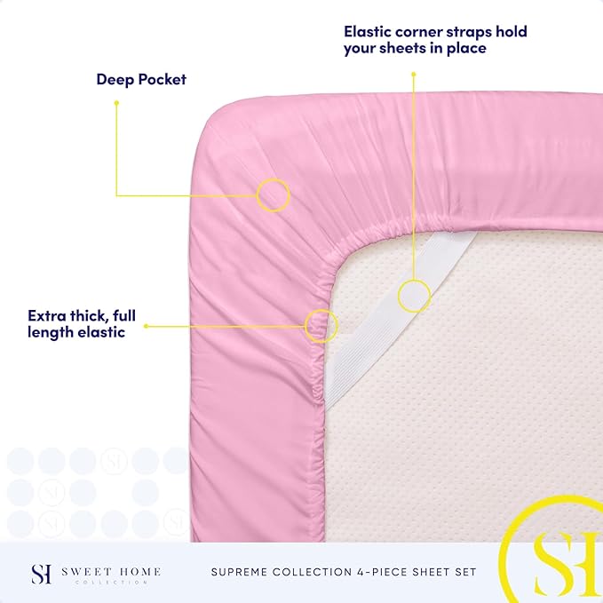 King Size Sheets - Breathable Luxury Bed Sheets with Full Elastic & Secure Corner Straps Built In - 1800 Supreme Collection Extra Soft Deep Pocket Bedding Set, Sheet Set, King, Pink