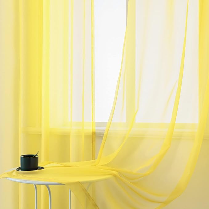 DUALIFE Yellow Curtains 72 Inches Length for Bedroom Set of 2 Panels Grommet Window Semi Voile Light Filtering Sheer Curtains for Living Room 52x72 Inch Long