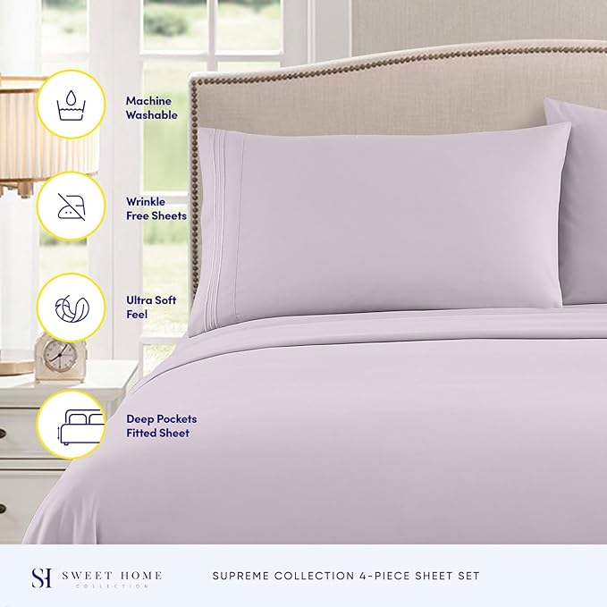 California King Sheet Sets - Breathable Luxury Sheets with Full Elastic & Secure Corner Straps Built In - 1800 Supreme Collection Cal King Deep Pocket Bedding Set, Sheet Set, California King, Lilac