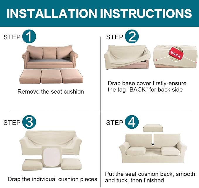 Turquoize 4 Piece Sofa Covers For 3 Cushion Couch Sofa Slipcover Soft Couch - Image 7