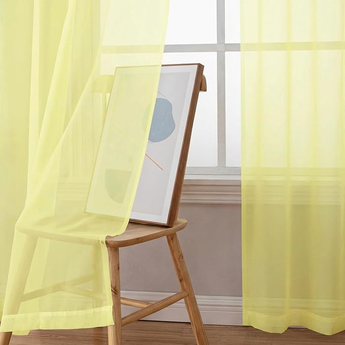 Chyhomenyc Sheer Curtains 63 Inch Length 2 Panels, Light Yellow | Light - Image 9