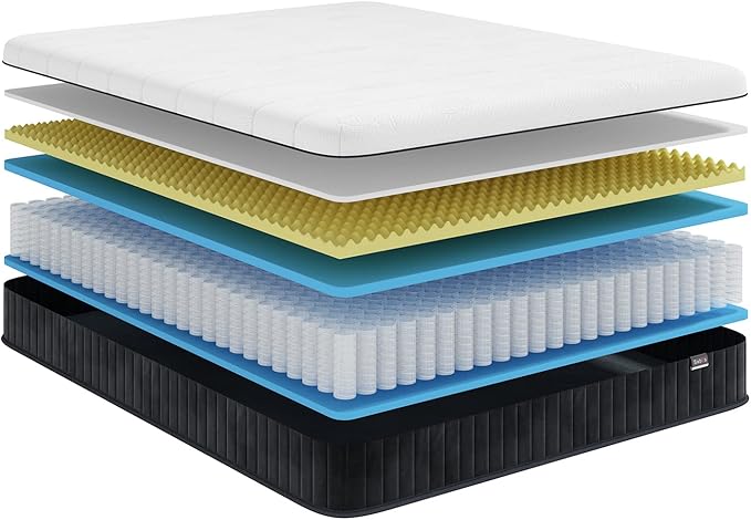 Swbvs Firm Queen Mattress, 10 Inch Cooling-Gel Memory Foam & Pocket Spring Hybrid, Firm Feel, Queen Size Mattresses, CertiPUR-US Certified, Fiberglass Free