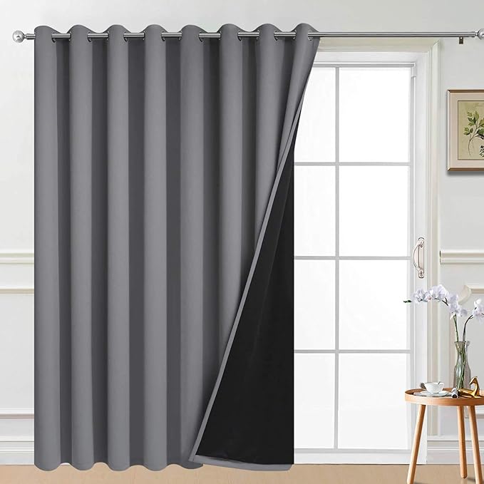 Yakamok Grey 100% Blackout Patio Door Curtain Panels W100 x L96, 1 Panel | by Yakamok