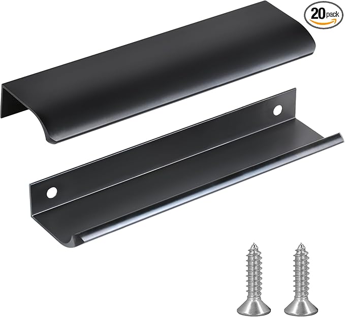 JOOJA 20 Pack Modern Style Finger Edge Pull Furniture Drawer Handles Hidden Cabinet Kitchen Drawer Handles Knobs, Black 150(128) mm