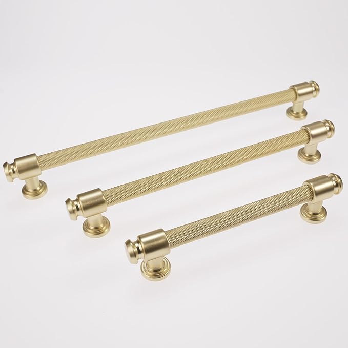 10 Pack 3-3/4 inch(96mm) Brushed Brass Kitchen Cabinet Pulls - Gold Drawer Pulls & Dresser Handles