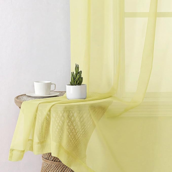 Goose Yellow Sheer Curtains 63 Inch Length 2 Panels, Light Filtering Voile - Image 8