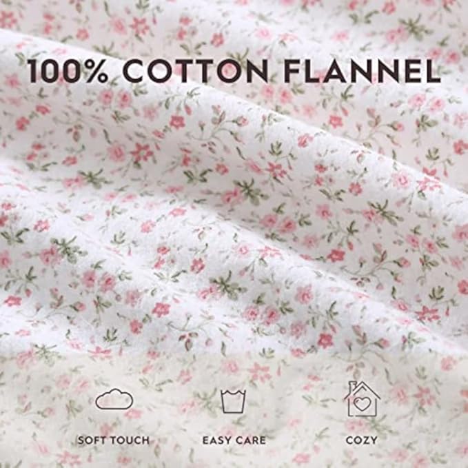 Laura Ashley - Flannel Sheets Twin Size, Anti-Pilling & Wrinkle Resistant Cotton, Touchably Soft for All-Season Comfort - Bed Sheets with Matching Pillowcase & Fitted Sheet (Evie Pink)