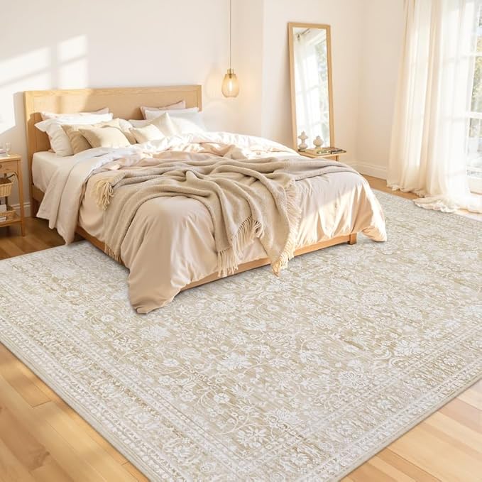 Area Rugs 9x12 Living Room: Bedroom Washable Carpet Natural Beige | Large - Image 2