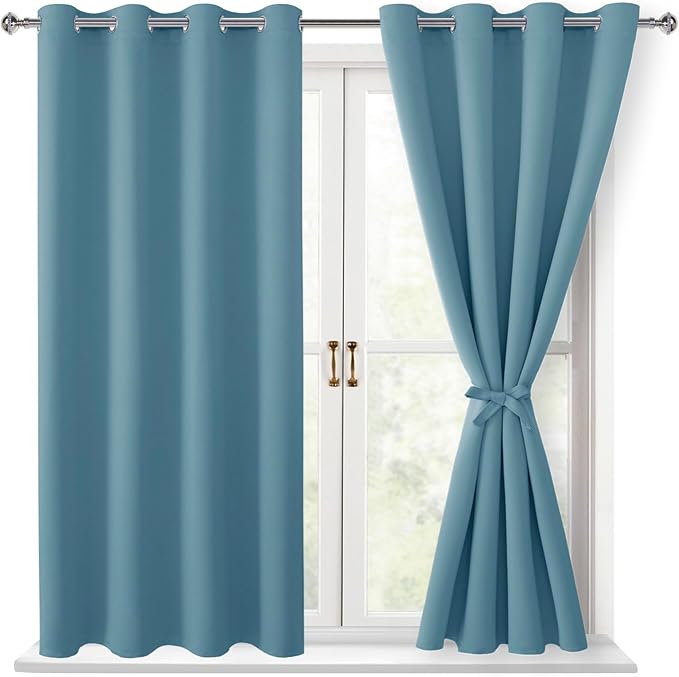 Blackout Curtains for Bedroom, Stone Blue, 52 x 54 Inch, 2 Panels | Thermal by Hiasan