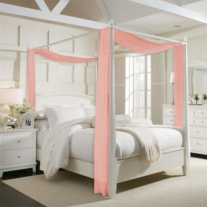 RYB HOME Long Sheer Curtains Scarf for Wedding Canopy Bed Kids Room Birthday Party Backdrop Outdoor Indoor Decor Long Scarf Windows Valance, 60 x 216 in per Panel, 1 Pair, Peach