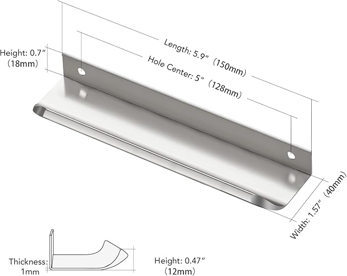 Ravinte Hardware 30 Pack Silver Cabinet Handles, 5.9 Inch (150mm) Finger Edge Pulls, 5 Inch Hole Center, Finger Pulls for Cabinets