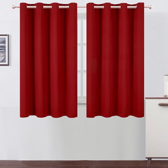 Blackout Curtains 66 x 54 Inch Long Red Curtains Set of 2 Panels Room Darkening by Lemomo