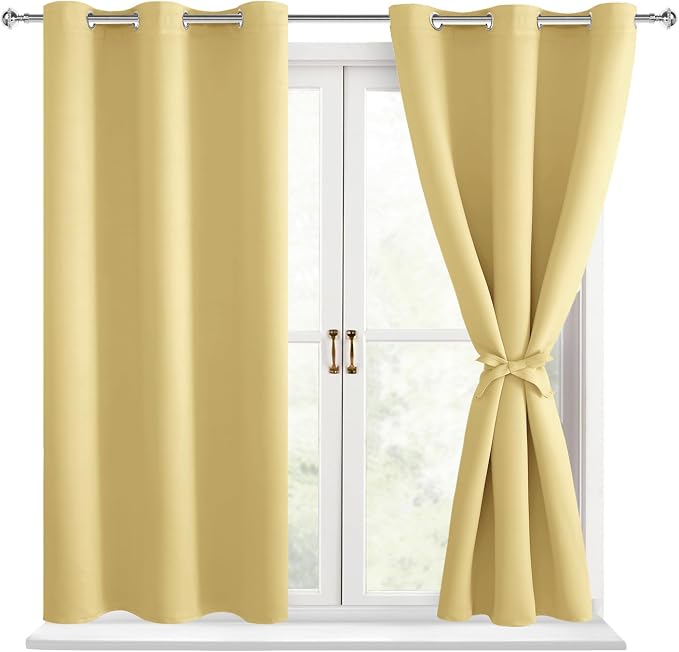 Short Blackout Curtains for Bedroom 2 Panel Light Yellow 38x45 Inch | Thermal by Hiasan