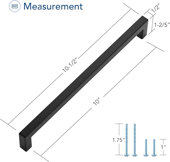 Ravinte 15 Pack Black Cabinet Pulls 10 Inch Square Kitchen Cabinet Handles Matte Black Kitchen Hardware for Drawer Pulls Drawer Handles Come with Screwdriver