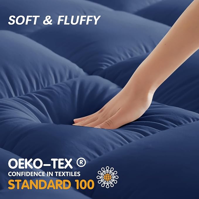 CYMULA Full Bed Mattress Topper, Navy Cooling Mattress Pad Cover, Thick Full Size Pillow Topper Soft with Deep Pockets, Washable Plush Down Alternative Fill Mattress Protector