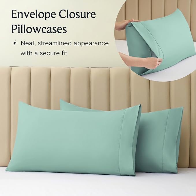 LuxClub Twin XL Sheets - Soft Kids Twin Bed Sheets for Boys and Girls, 3 PC Deep Pockets Wrinkle Free Kids Fitted Sheets Machine Washable Hotel Bedding Silky Soft- Light Teal Twin XL