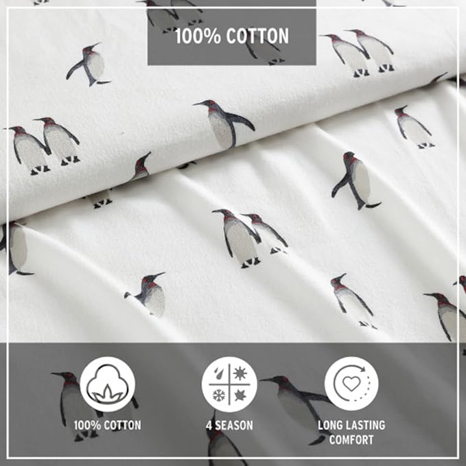 Eddie Bauer - King Sheets, Cotton Flannel Bedding Set, Brushed For Extra Softness, Cozy Home Decor (Rookeries, King)