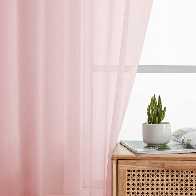Blush Sheer Curtains for Bedroom Living Room 45 Inch Length 2 Panels, Soft Airy - Image 6