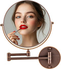 OVENTE 9" Wall Mounted Makeup Mirror with 1X/10X Magnification, Double Sided Magnifying Round Bathroom Vanity Mirror, 360° Swivel Design, Extendable and Folding Arm, Antique Bronze MNLFW90ABZ1X10X