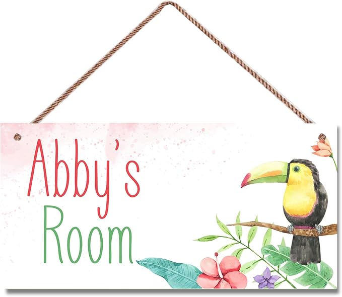 Personalized Name Vintage Bird Hornbill Sign For Girls Room Baby Nursery Door Wood Plaque Hanging Wall Art Decor For Kids Bedroom Nursery Home Kitchen Garden Yard Wall Bedroom Club