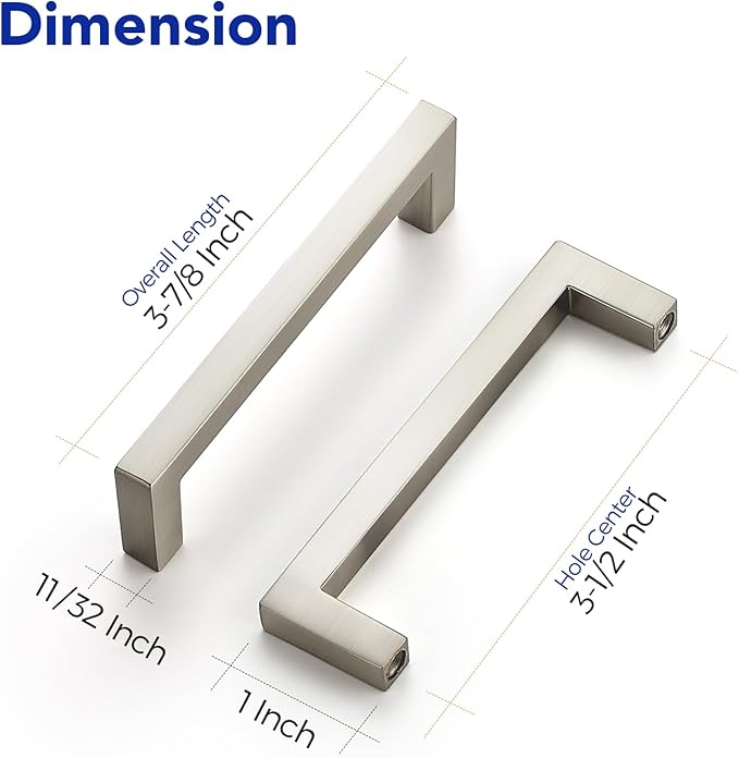 Ravinte 25 Pack Solid 3-1/2 Inch Center to Center Slim Square Bar Drawer Handles - Cabinet Hardware Brushed Nickel Pulls for Kitchen and Drawers