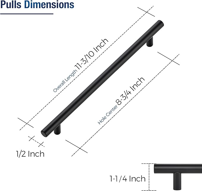 JOY DECOR 45 Pack Cabinet Handles, Black Cabinet Pulls, 8-3/4 in Hole Center Kitchen Hardware, Stainless Steel T Bar Handles for Dresser Drawers