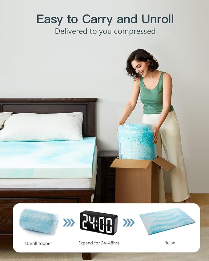 PERLECARE 4 Inch Queen Memory Foam Mattress Topper, Cooling Gel Infused Mattress Pad, Ventilated Bed Topper for Pressure Relief, CertiPUR-US Certified, Blue