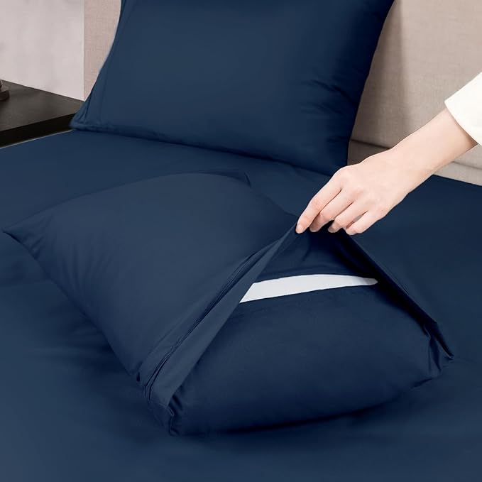 Mejoroom King Size Bed Sheet Set - Hotel Luxury 1800 Bedding Sheets & Pillowcases - 16" Deep Pocket Fitted Sheet, Soft, Breathable, Wrinkle & Fade Resistant - 4 Piece(King,Navy)