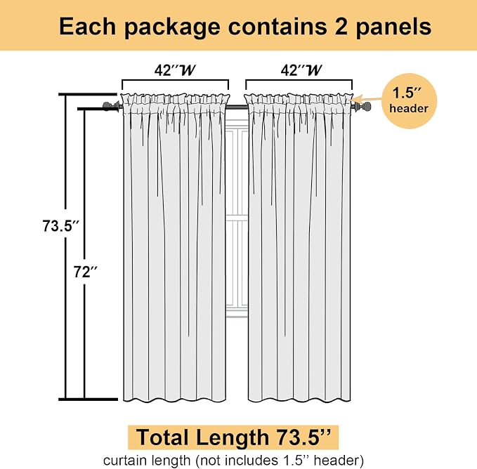 Lime Sheer Curtains 72 Inches Long 2 Panels, Solid Voile Light Filtering Dual - Image 3