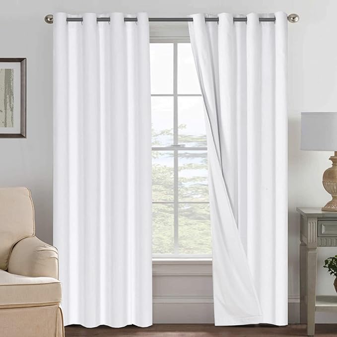 H.VERSAILTEX White Curtains 96 inches Long, 100% Blackout Curtains by HVERSAILTEX