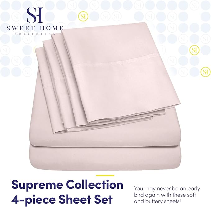 Twin Size Bed Sheets - 4 Piece 1500 Supreme Collection Fine Brushed Microfiber Deep Pocket Twin Sheet Set Bedding - 1 EXTRA PILLOW CASES, GREAT VALUE, Twin, Pale Pink