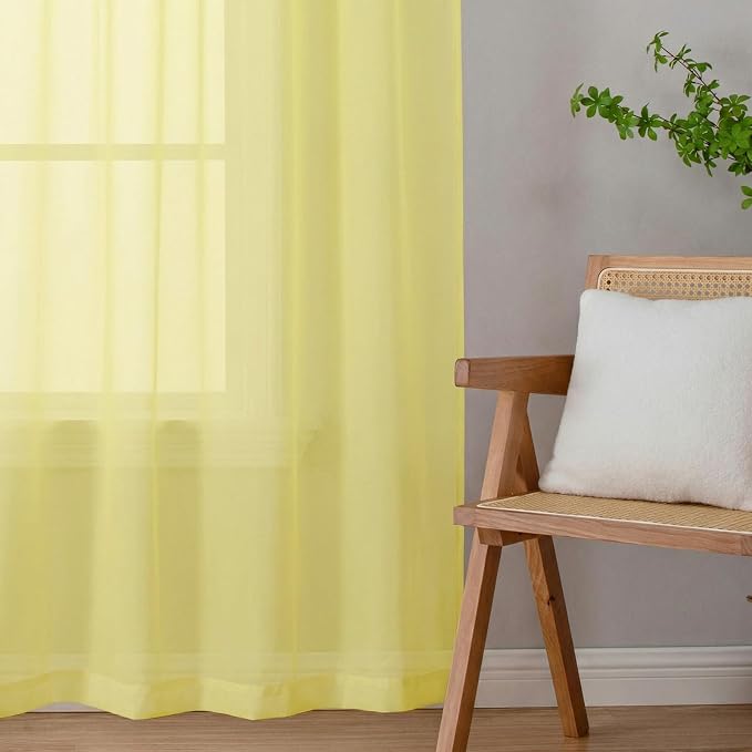 Goose Yellow Sheer Curtains 96 Inches Long 2 Panels, Rod Pocket Light Filtering - Image 8