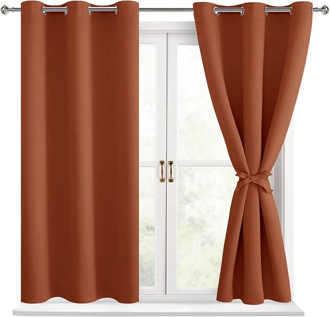 Fall Blackout Curtains for Bedroom Burnt Ochre 42 x 45 Inch 2 Panel | Thermal by Hiasan