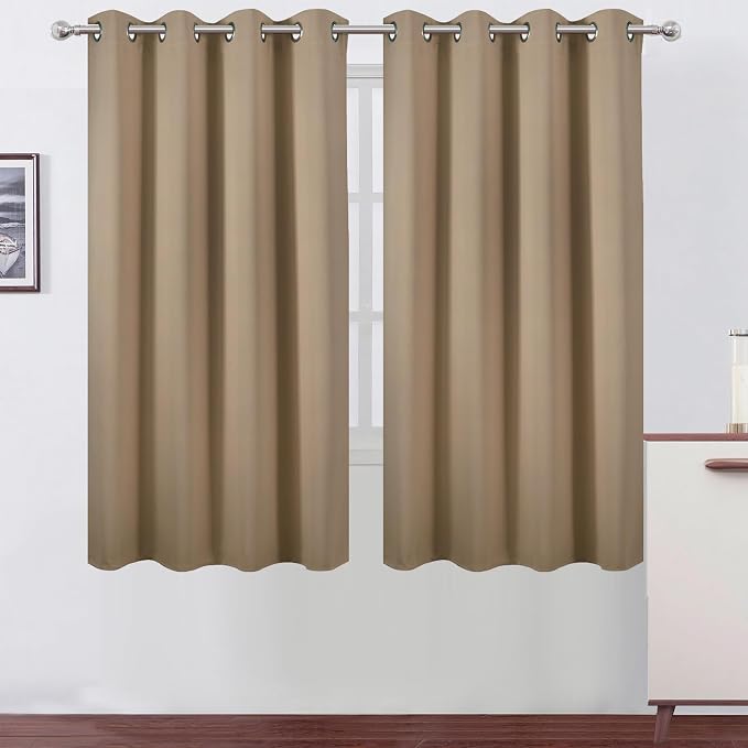 Natural Blackout Curtains 52 x 63 Inch Length/Set of 2 Curtain Panels/Thermal by Lemomo