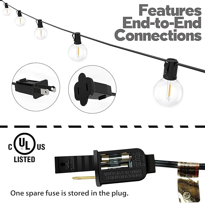 Lampat String Lights, LED 50 Lights Bulb 50Ft G40 Globe String Lights with Bulbs-UL Listd for Indoor/Outdoor Commercial Decor